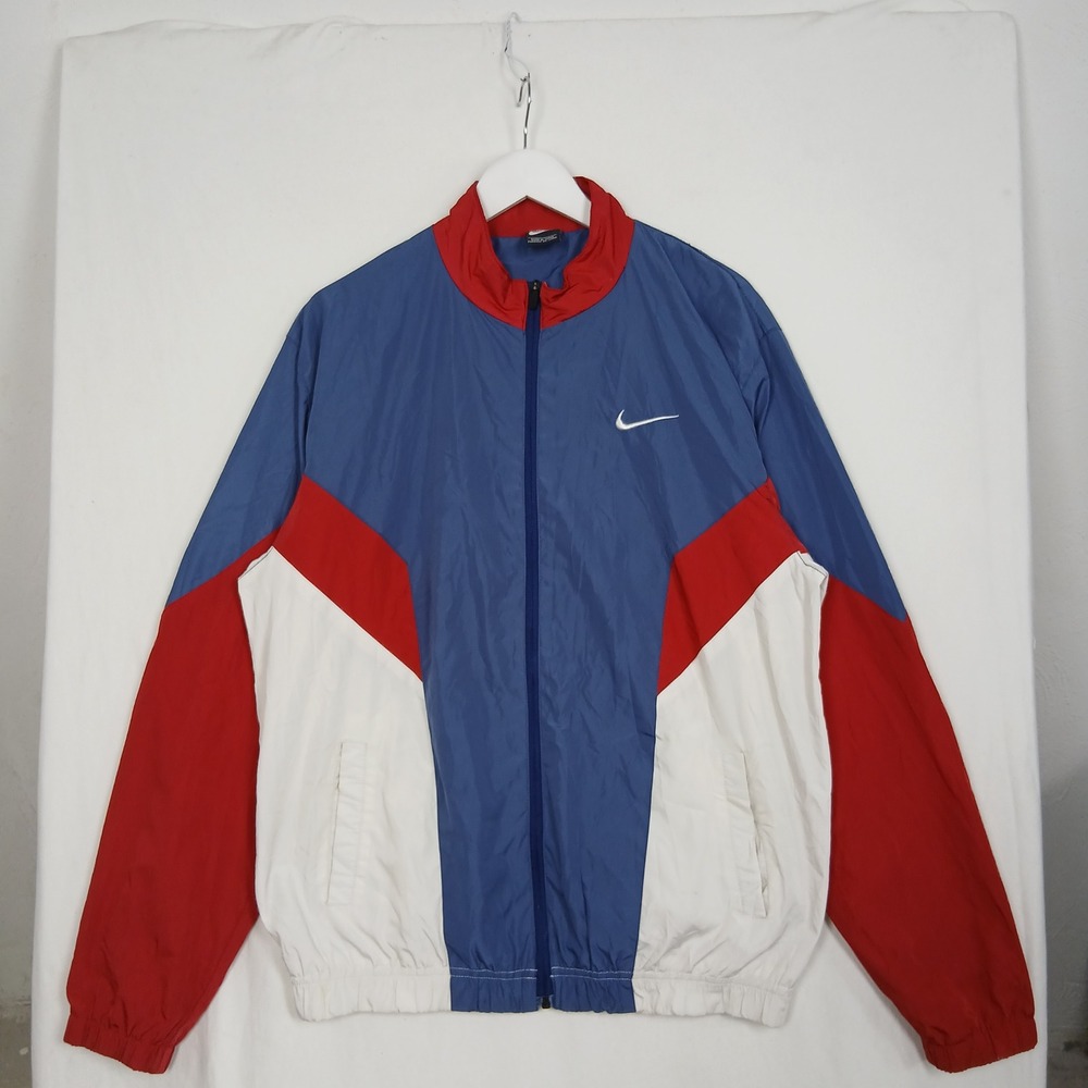 Nike XXL Color-Block Full-Zip Windbreaker Jacket Red White Blue Vintage